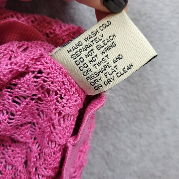 David Brooks 100% Silk Sweater Womens XL Pink Cardigan Barbie Crochet - Picture 3 of 8